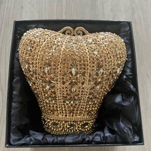 Gold Rhinestone Crown Clutch